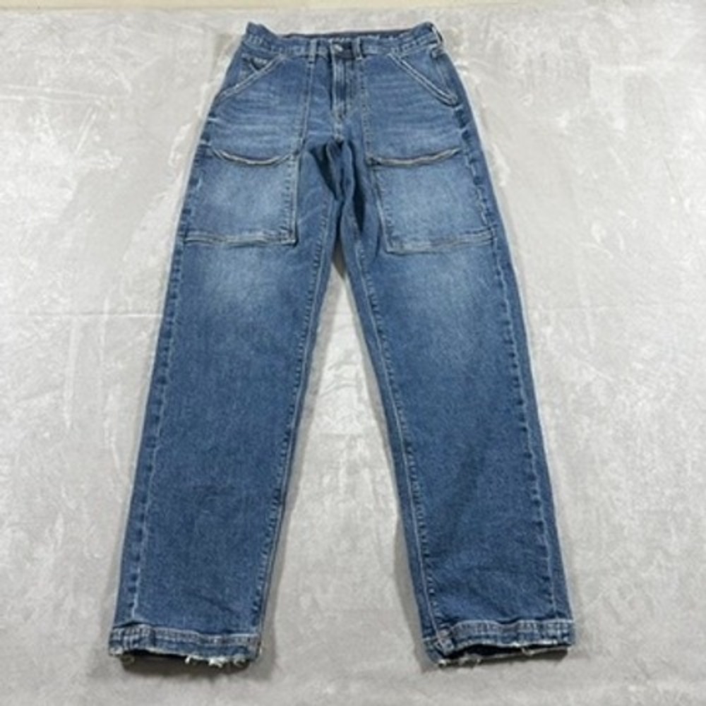American Eagle Jeans Womens Super High Rise Baggy Straight Y2K 2 Long Blue
